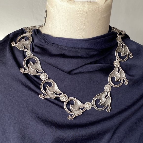 Floral Nouveau Inspired Silverplate Necklace - Picture 2 of 4